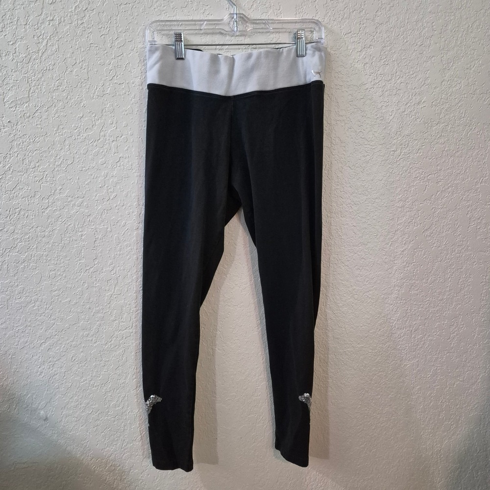 PINK Victoria's Secret Sequin Dog Yoga Leggings Large Black Y2K Athleisure